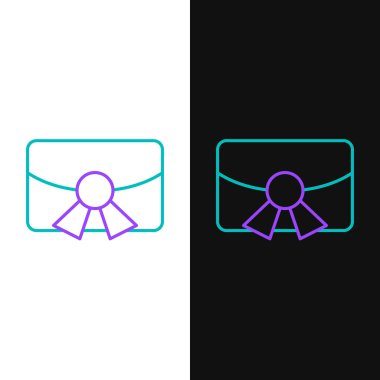 Beyaz ve siyah arkaplanda izole edilmiş çizgi Noel kartı ikonu. Mutlu Noeller ve mutlu yıllar. Renkli taslak konsepti. Vektör.