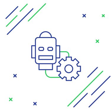 Çizgi Robotu ayarı simgesi beyaz arkaplanda izole edildi. Yapay zeka, makine öğrenme, bulut hesaplama. Renkli taslak konsepti. Vektör.