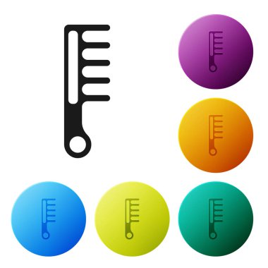 Beyaz arkaplanda siyah saç fırçası simgesi izole edildi. Taraklı saç işareti. Berber sembolü. Simgeleri renk daire düğmelerine ayarla. Vektör.