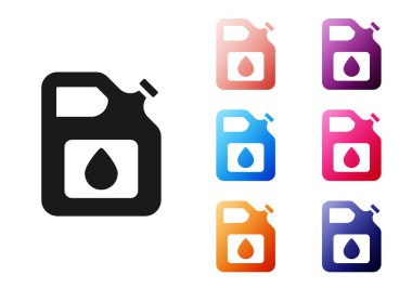 Beyaz arka planda izole edilmiş benzin ikonu için siyah tüp. Dizel gaz ikonu. Simgeleri renklendirin. Vektör.