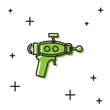 Siyah ışın tabancası ikonu beyaz arkaplanda izole edildi. Lazer silahı. Uzay silahı. Vektör.