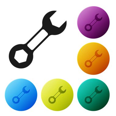 Beyaz arkaplanda siyah anahtarlı simge izole edildi. Simgeleri renk daire düğmelerine ayarla. Vektör.