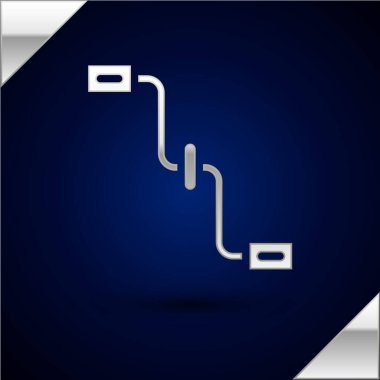 Koyu mavi arka planda gümüş bisiklet pedalları ikonu izole edildi. Vektör.