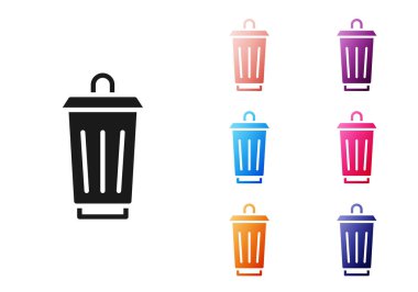Siyah Çöp Kutusu simgesi beyaz arkaplanda izole edildi. Çöp kutusu tabelası. Sepet simgesini geri dönüştür. Ofis çöpü ikonu. Simgeleri renklendirin. Vektör.