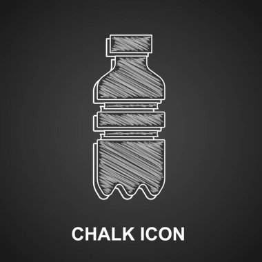 Tebeşir şişesi siyah arka planda izole edilmiş su ikonu. Soda su içme tabelası. Vektör.