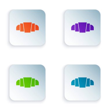 Beyaz arkaplanda izole edilmiş renkli kruvasan simgesi. Kare düğmelere renkli simgeleri yerleştir. Vektör.