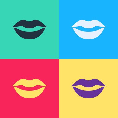 Pop sanatının gülümseyen dudak simgesi renk arkaplanda izole. Gülümse. Vektör.