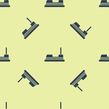 Mavi çarpışan araba ikonu sarı arka planda izole edilmiş pürüzsüz desen. Eğlence parkı. Çocuklar için eğlence parkı, eğlence parkı. Vektör.