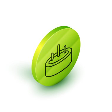 Beyaz arka planda izole edilmiş merdiven ikonu olan Isometric çizgi yüzme havuzu. Yeşil daire düğmesi. Vektör.