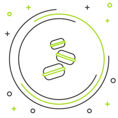 Beyaz arkaplanda çizgi makarna ikonu izole edildi. Makarna tatlı fırın. Renkli taslak konsepti. Vektör.