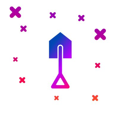 Renkli Kürek simgesi beyaz arkaplanda izole edildi. Bahçe aletleri. Bahçecilik, tarım, çiftçilik aleti. Kademeli rastgele dinamik şekiller. Vektör.