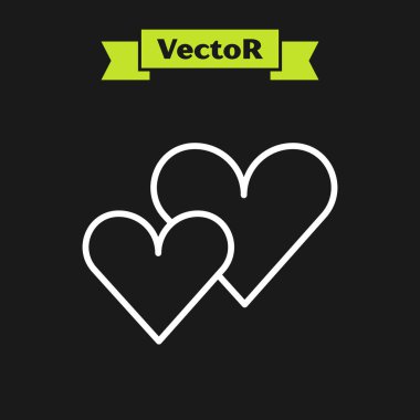 Beyaz çizgi kalp simgesi siyah arkaplanda izole edildi. Romantik sembol, bağlanma, tutku ve düğün. Sevgililer Günü sembolü. Vektör.