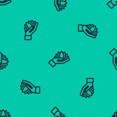 Mavi çizgili nilüfer çiçeği ikonu yeşil arka planda izole edilmiş pürüzsüz desen. Vektör.