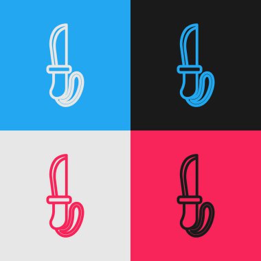 Pop Art Line Bıçak simgesi renk arkaplanında izole edildi. Ordu bıçağı. Vektör.
