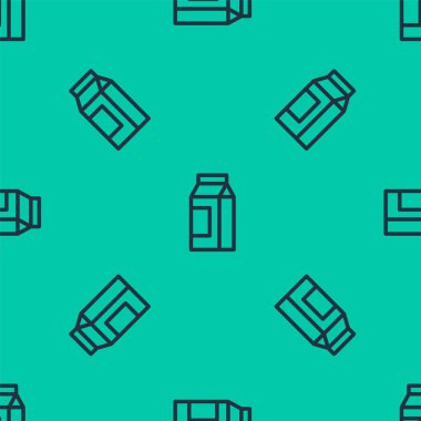 Süt simgesi için mavi çizgi kağıt paketi yeşil arka planda izole edilmiş pürüzsüz desen. Süt paketi işareti. Vektör.