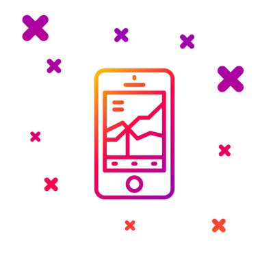 Renk çizgisi Mobil hisse senedi konsepti simgesi beyaz arka planda izole edildi. Çevrimiçi ticaret, borsa analizi, iş ve yatırım. Kademeli rastgele dinamik şekiller. Vektör.