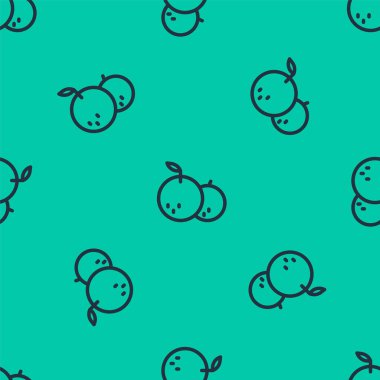 Mavi çizgi Mandalina simgesi yeşil arka planda kusursuz desen izole etti. Mutlu Noeller ve mutlu yıllar. Vektör.