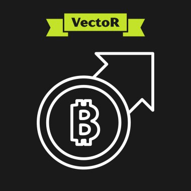 Beyaz çizgi Finansal büyüme ve kara fon üzerinde izole edilmiş bitcoin ikonu. Gelirleri arttırıyorum. Vektör.