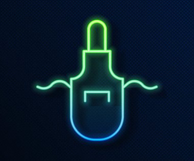 Parlayan neon hattı Mutfak önlüğü simgesi mavi arkaplanda izole edildi. Yemek pişirmek için şef üniforması. Vektör.