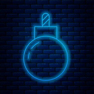 Parlayan neon hattı bombası, tuğla duvar arka planında izole edilmiş ikonu patlatmaya hazır. Vektör.