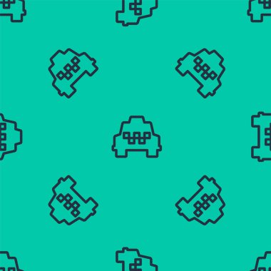 Mavi çizgi taksi ikonu yeşil arka planda pürüzsüz desen izole etti. Vektör.