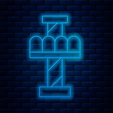 Parlayan neon hattı Cazibe Atlıkarınca simgesi tuğla duvar arka planında izole edildi. Eğlence parkı. Çocuklar için eğlence parkı, eğlence parkı. Vektör.