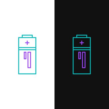 Çizgi Batarya simgesi beyaz ve siyah arkaplanda izole edildi. Şimşek sembolü. Renkli taslak konsepti. Vektör.
