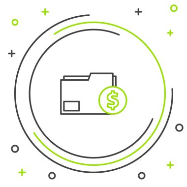 Satır Finans belgesi dizin simgesi beyaz arkaplanda izole edildi. Fatura ya da fatura konsepti için dolar sikkesi olan kağıt banka belgesi. Renkli taslak konsepti. Vektör.