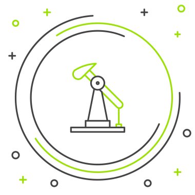 Çizgi yağı pompası ya da pompa ikonu beyaz arka planda izole edildi. Petrol platformu. Renkli taslak konsepti. Vektör.