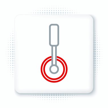 Line Pizza bıçak ikonu beyaz arka planda izole edildi. Pizza kesme tabelası. Çelik mutfak gereçleri. Renkli taslak konsepti. Vektör.