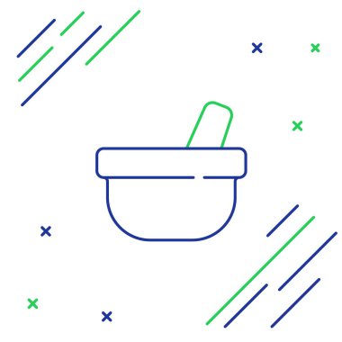 Havan topu ve tokmak simgesi beyaz arkaplanda izole edildi. Renkli taslak konsepti. Vektör.