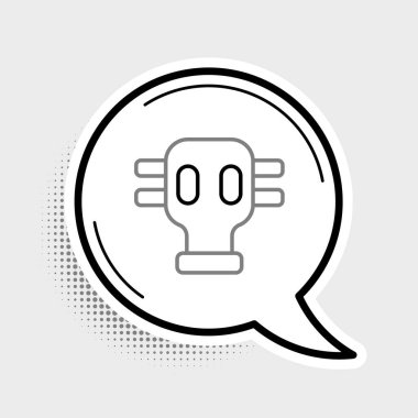 Gri arkaplanda çizgi gaz maskesi simgesi izole edildi. Solunum cihazı işareti. Renkli taslak konsepti. Vektör.