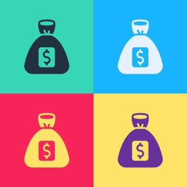 Pop Art Money çanta simgesi renk arkaplanında izole edildi. Dolar ya da USD sembolü. Nakit bankacılık tabelası. Vektör.