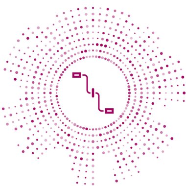 Mor bisiklet pedalları simgesi beyaz arkaplanda izole edildi. Soyut çember rastgele noktalar. Vektör.