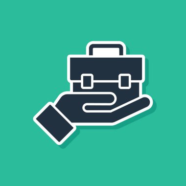 Mavi El evrak çantası ikonu yeşil arka planda izole edildi. Sigorta konsepti. Güvenlik, güvenlik, koruma, konsept koruma. Vektör.