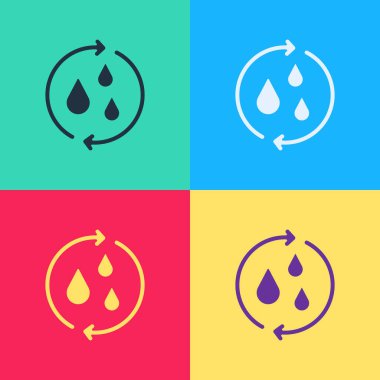 Pop Art Geri Dönüşüm Temiz Su simgesi Renk arkaplanında izole. İşaret geri dönüşümlü bir damla su. Vektör.