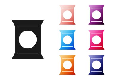 Siyah Torba ya da patates cipsi simgesi beyaz arka planda izole edilmiş. Simgeleri renklendirin. Vektör.