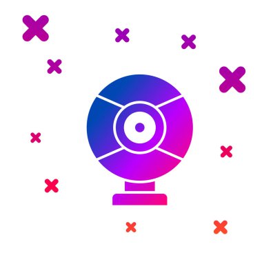 Renkli güvenlik kamerası simgesi beyaz arkaplanda izole edildi. Kademeli rastgele dinamik şekiller. Vektör.