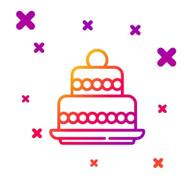 Beyaz arkaplanda renk çizgisi Kek simgesi izole edildi. Doğum günün kutlu olsun. Kademeli rastgele dinamik şekiller. Vektör.