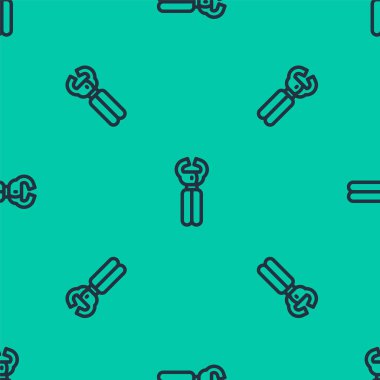 Evcil hayvan ikonu yetiştirmek için mavi çizgi kırpıcıları yeşil arka planda izole edilmiş pürüzsüz desen. Evcil hayvan tırnak makası. Vektör.