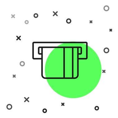 Kart okuyucu simgesine eklenen siyah çizgi kredi kartı beyaz arkaplanda izole edildi. ATM para makinesi. Vektör.