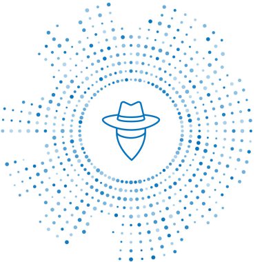 Mavi çizgi Kovboy simgesi beyaz arkaplanda izole edildi. Soyut çember rastgele noktalar. Vektör.