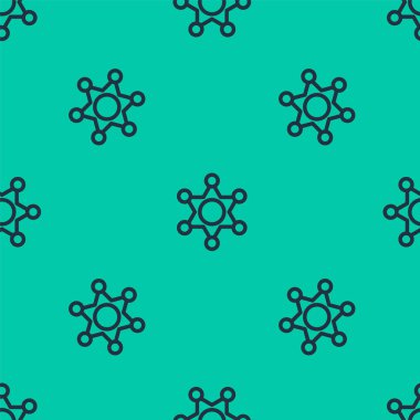 Mavi çizgi Hexagram şerifi ikonu yeşil arka planda kusursuz desen tespit etti. Polis rozeti ikonu. Vektör.