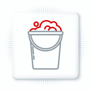 Köpük ve baloncuk ikonlu çizgi kovası beyaz arkaplanda izole edildi. Temizlik hizmeti konsepti. Renkli taslak konsepti. Vektör.