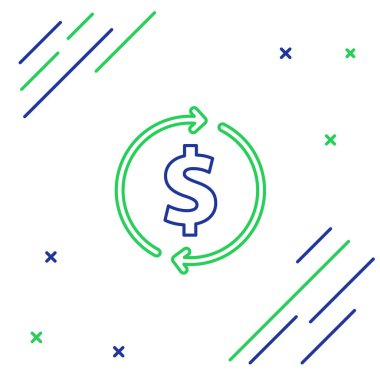 Çizgi Finansal büyüme ve dolar para ikonu beyaz arka planda izole edildi. Gelirleri arttırıyorum. Renkli taslak konsepti. Vektör.