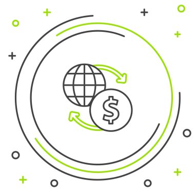 Hat Para Takas simgesi beyaz arkaplanda izole edildi. Euro ve Dolar para transferi sembolü. Bankacılık işareti. Renkli taslak konsepti. Vektör.