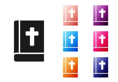 Siyah kutsal kitap ikonu beyaz arka planda izole edilmiş. Simgeleri renklendirin. Vektör.