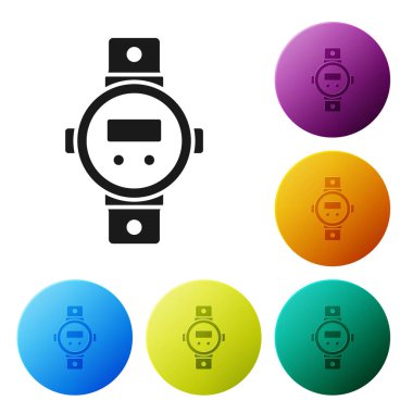 Siyah Dalış saat simgesi beyaz arkaplanda izole. Su altı ekipmanları. Simgeleri renk daire düğmelerine ayarla. Vektör.