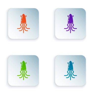 Beyaz arkaplanda izole edilmiş renkli Ahtapot simgesi. Kare düğmelere renkli simgeleri yerleştir. Vektör.