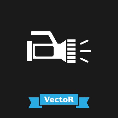 Dalgıç simgesi için beyaz el feneri siyah arkaplanda izole edildi. Su altı ekipmanları. Vektör.